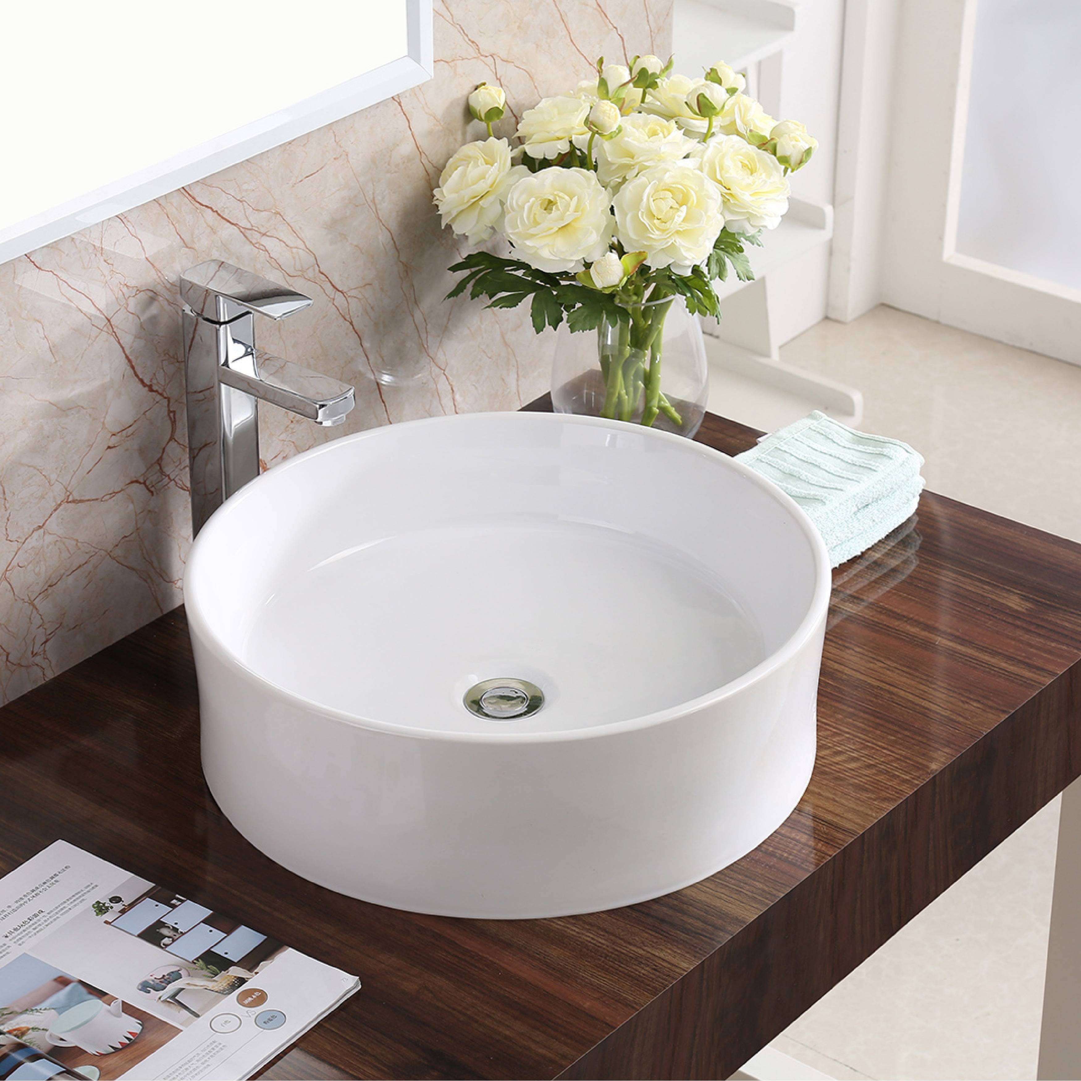 White Vitreous China 18 Inch Vessel Bathroom Sink Rispa